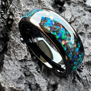 Trouwringen wolfraam - Sam - Ingelegd met kleurrijk opaal