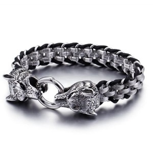 Viking armband met wolvenkop ring sluiting