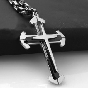 Koningsketting - Eliot - met kruis zwart en zilverkleur