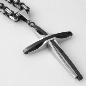 Koningsketting - Elyan - met kruis zwart en zilverkleur