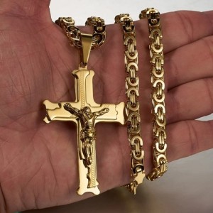Koningsketting - Ernesto - goudkleur met kruis