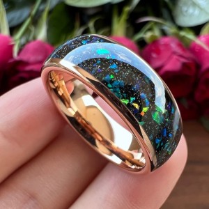 Trouwringen wolfraam - Sam - Ingelegd met kleurrijk opaal