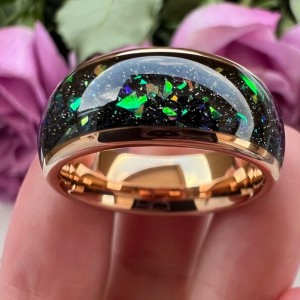 Trouwringen wolfraam - Alec - Ingelegd met kleurrijk opaal