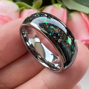 Trouwringen wolfraam - Alec - Ingelegd met kleurrijk opaal