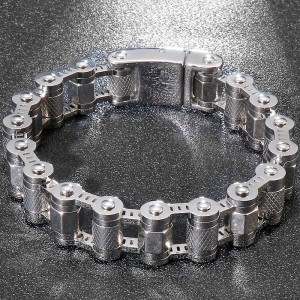 Zilverkleurige motorketting armband